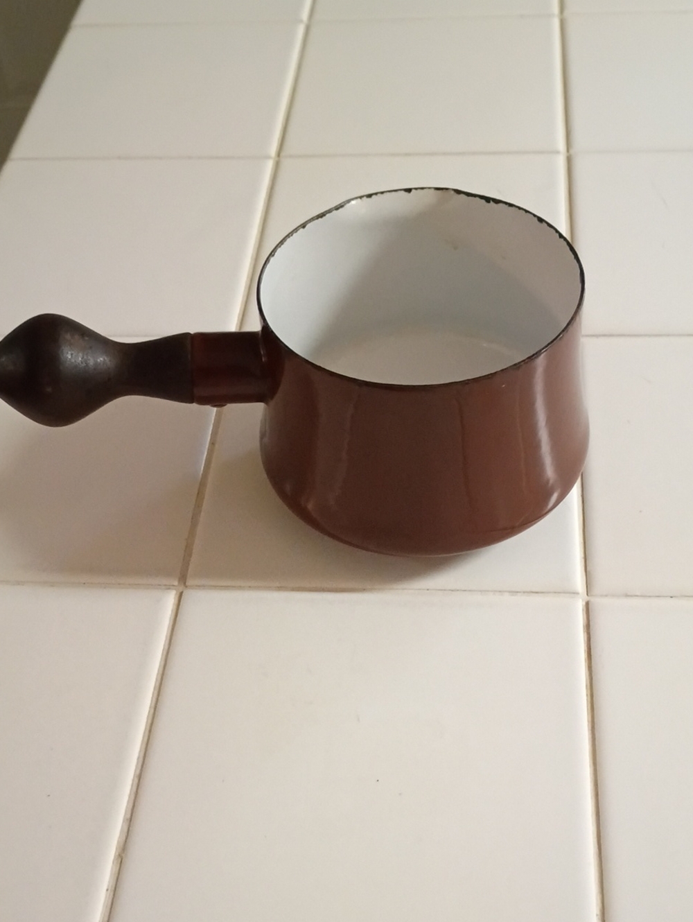 Dansk ßrown Enamel Saucepan/Butter Warmer with Wooden Handle - Home Kitchen